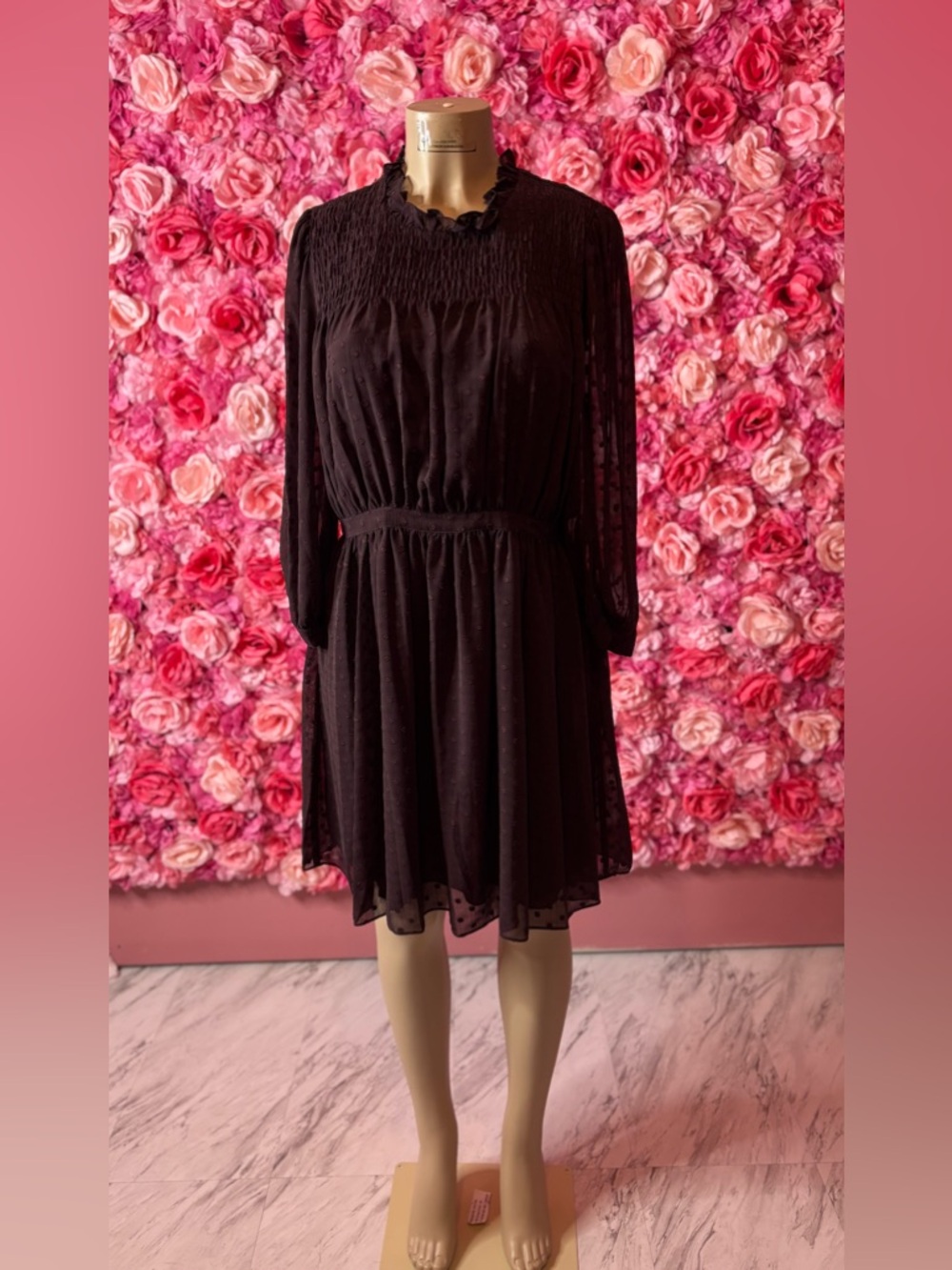 Bold Brown Textured Long-Sleeve Dress